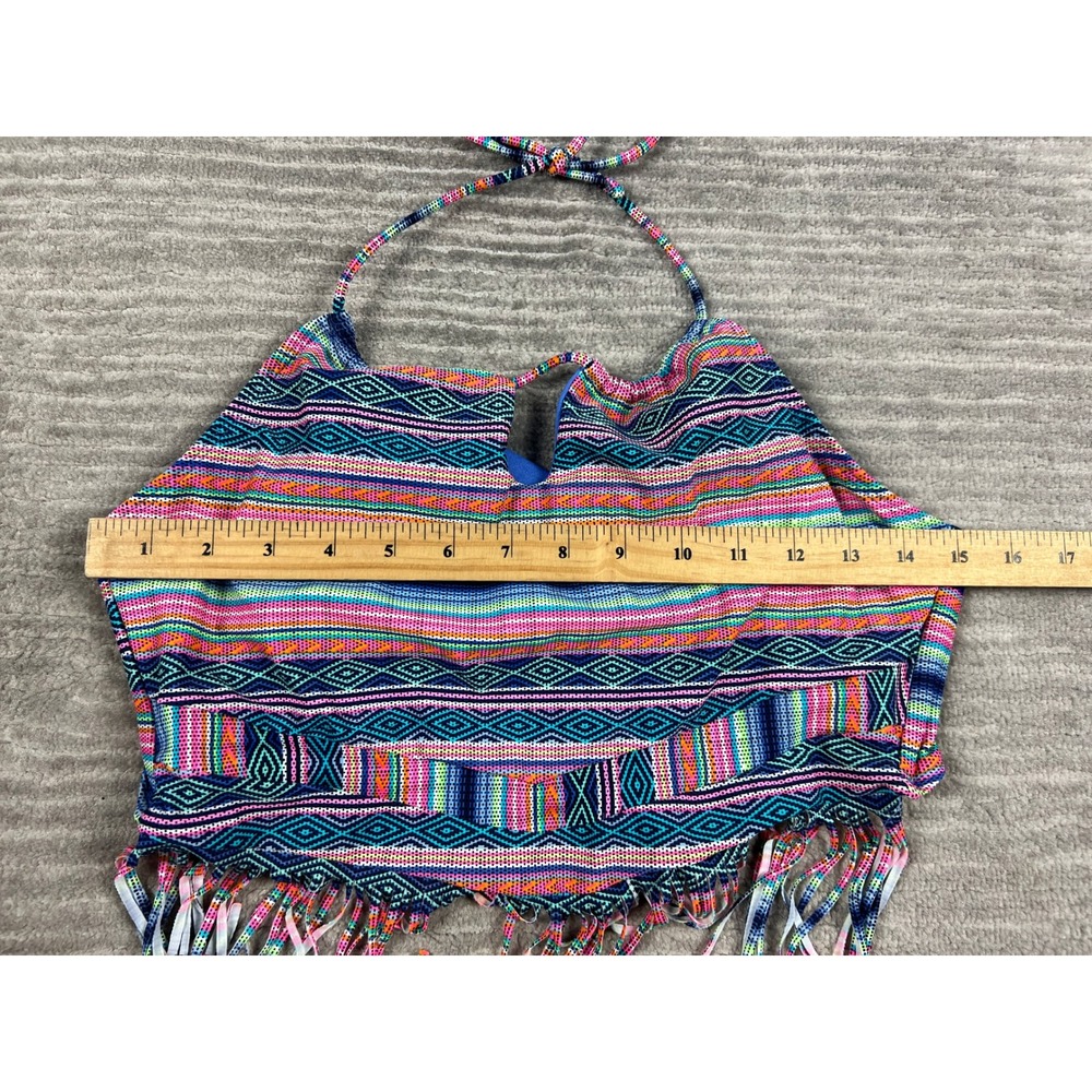 OP Bikini Top Women L Large Multi Geometric Halter Fringe OPS17304T Tribal Boho - Picture 4 of 11